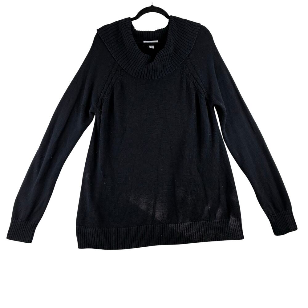 Kim Rogers Cowl Neck Sweater Women's Large Black Long Length 100% Cotton Heavy